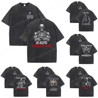 Calacas Chidas-camisetas lavadas para gimnasio para hombre, camiseta de gran tamaño con estampado de esqueleto y gimnasio, camisetas de verano, ropa de calle, Tops informales