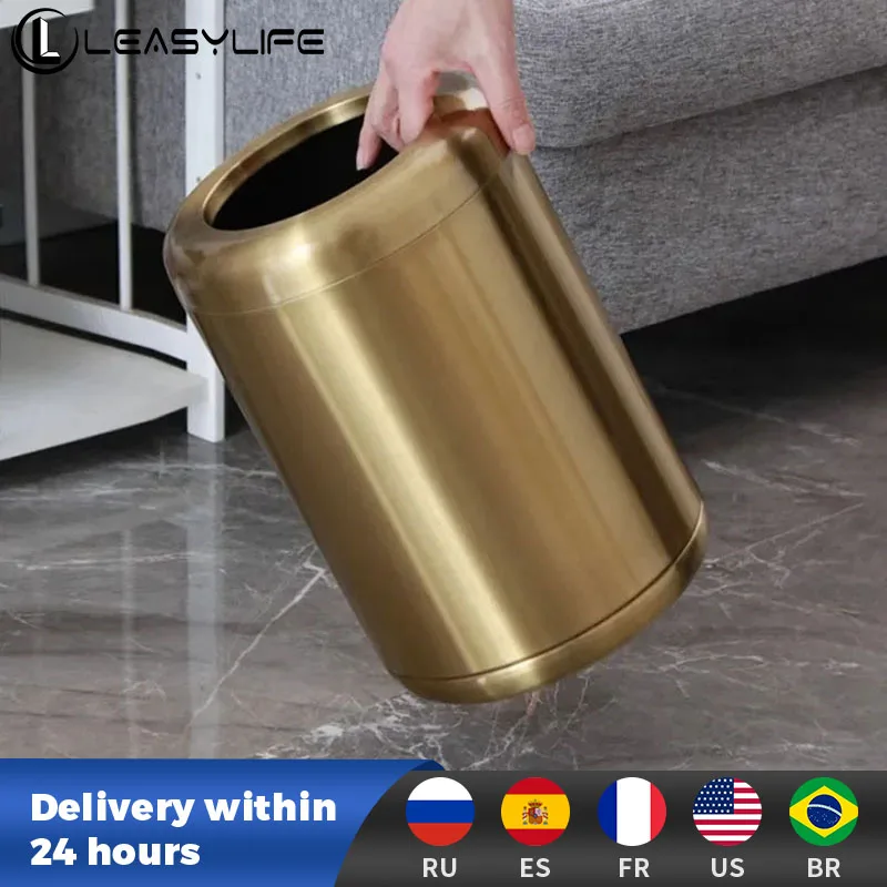 Open Top Stainless Steel Trash Can High Quality Double Layer Garbage Bin for Bathroom Living Room Bed Room Office