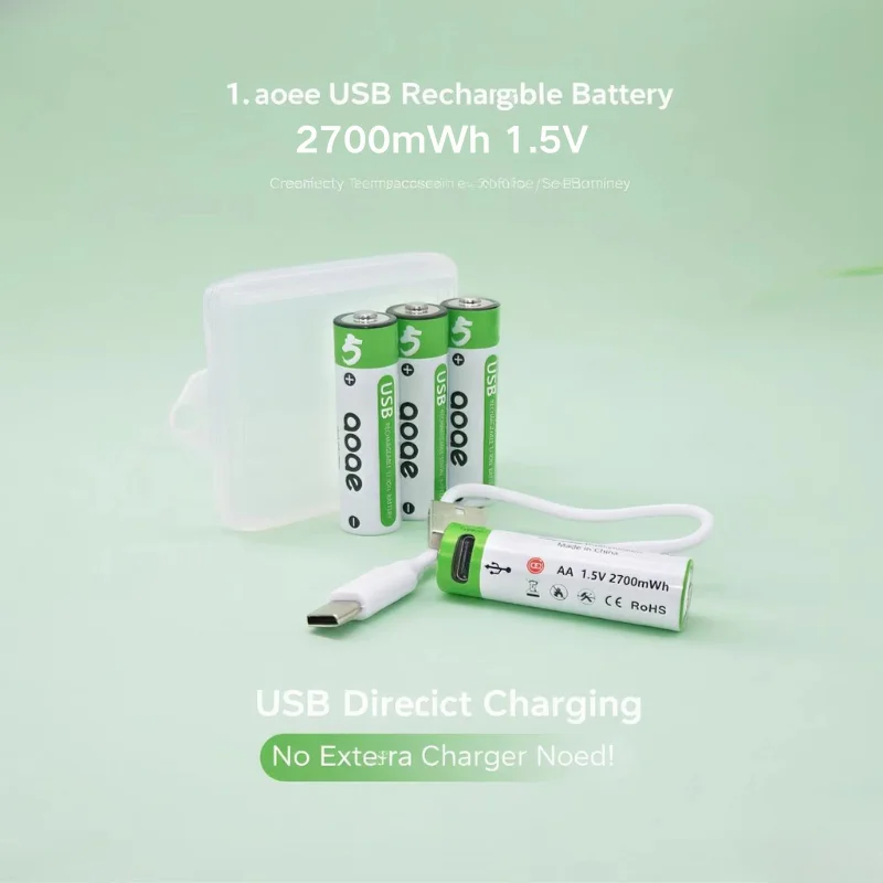 AA Rechargeable Batteries USB Lithium-ion 2700mWh 1.5V AA Rechargeable Batteries+2700mWh 1.5V AA Battery+ Type-C Cable