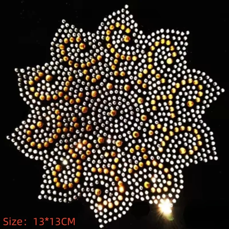 

Golden flower iron on transfer design hot fix rhinestone motif designs hot fix iron on crystal transfers design