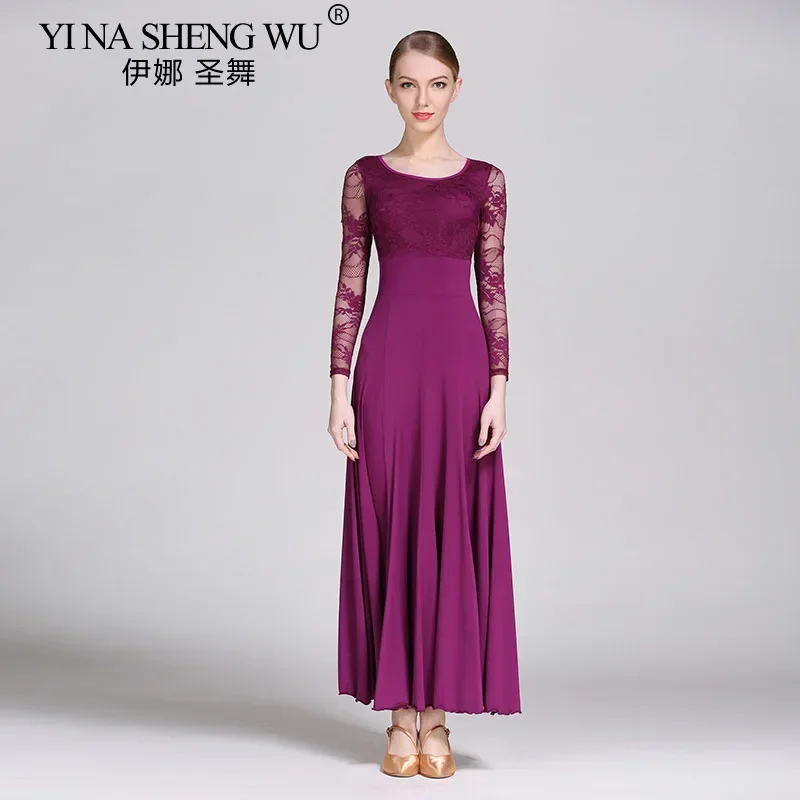 

New Modern Dance Dress Adult Lace Long Sleeve S9009 National Standard Dance Social Dance Dress for Stage Performance