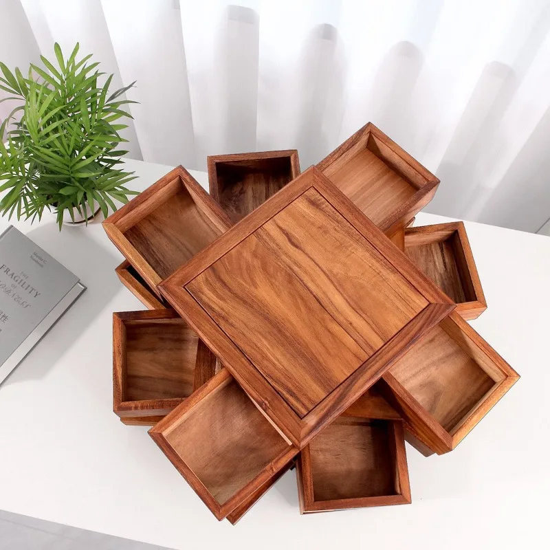South American Walnut Luban Rotating Storage Box for Tea Sets Jewelry Bracelets Wenwan Walnuts & Hand Strings