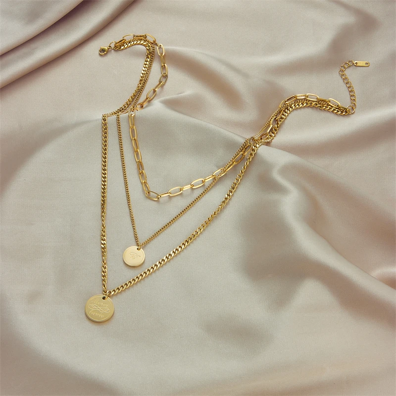 XIYANIKE 316L Stainless Steel Women\'s Necklace Double Layer Gold Color Geometric Pendant Necklaces Women Fashion Girls Jewelry