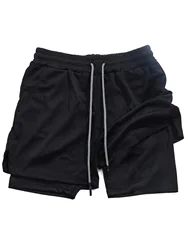 Summer sports versatile double layer men's shorts everyday casual quick-drying sports shorts men