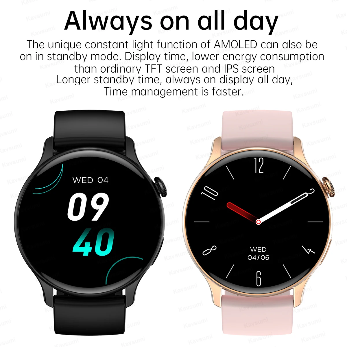 2023 Smart Watch  Women Man AMOLED Screen Always Display Time Bluetooth Call IP68 Waterproof Music Heart Rate Sport smartwatch