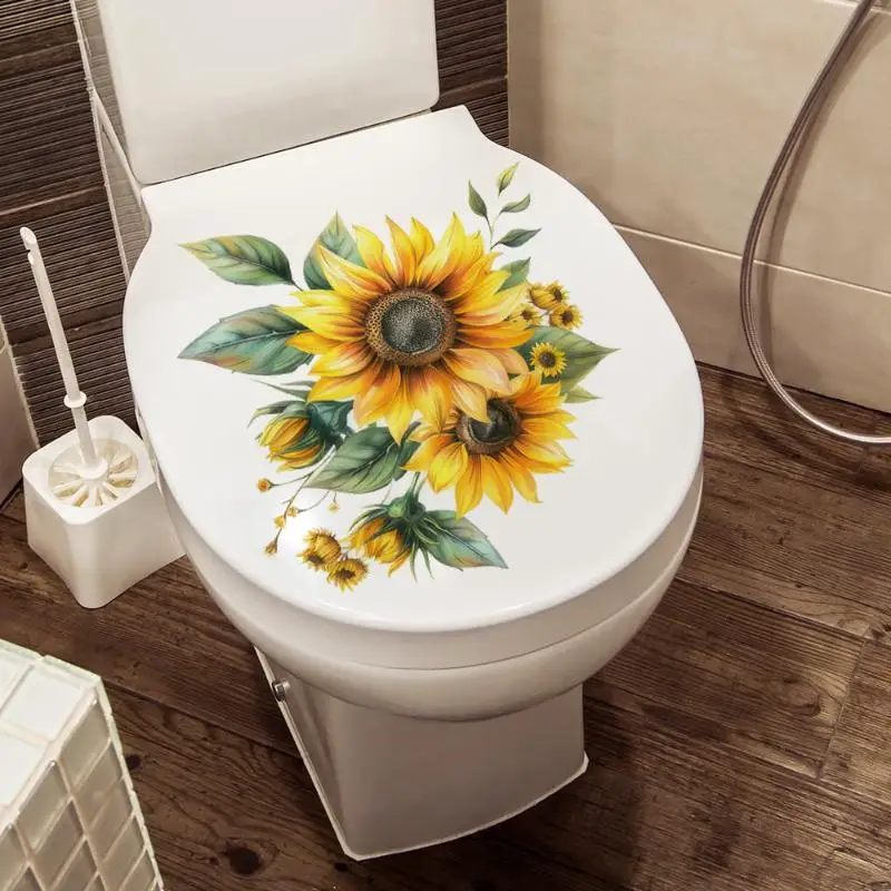 Waterproof Sunflower Green Plants Toilet Seat Sticker Self Adhesive Removable For Home Bath Decoration