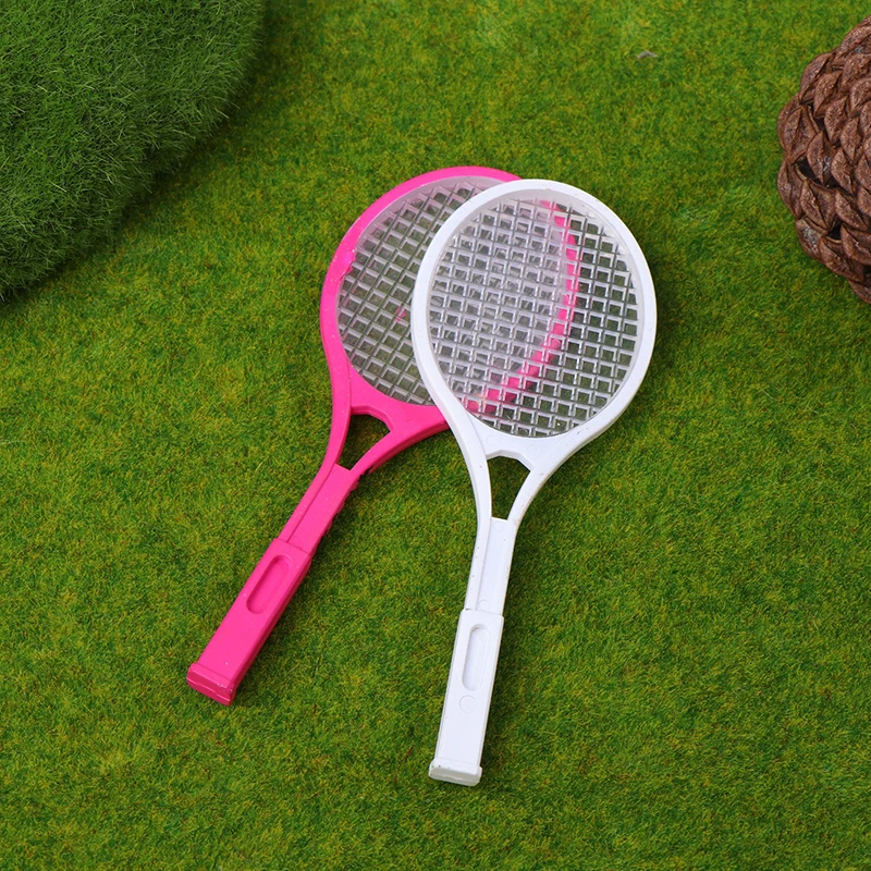 1pc Plastic Mini Tennis Racket Dollhouse Accessory Miniature Tennis Racket Sport Tennis Model Doll Tennis Racket