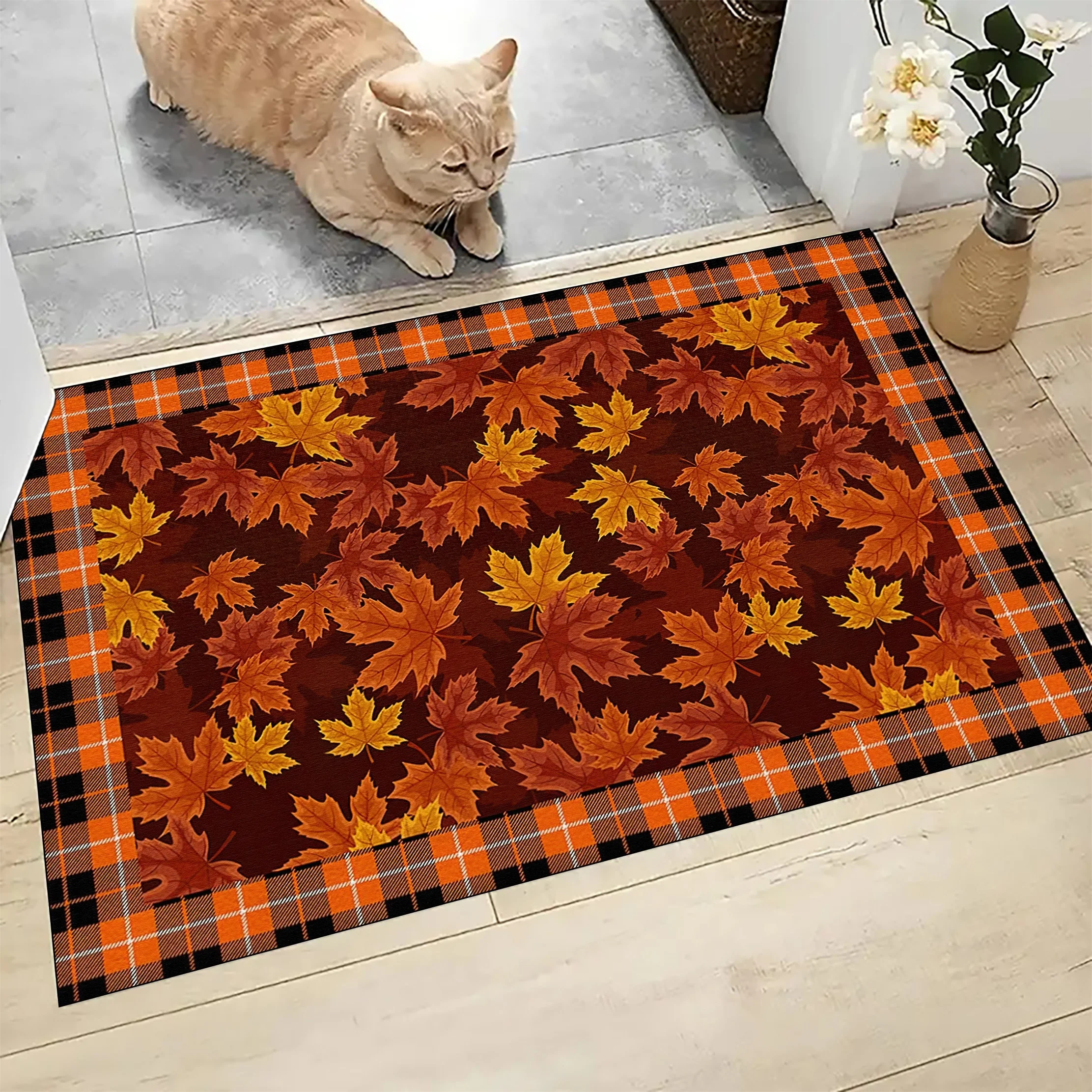 Fall Orange Maple Leaves Entrance Doormat Home Decor Carpet for Living Room Bathroom Non-slip Mat Thanksgiving Decorations