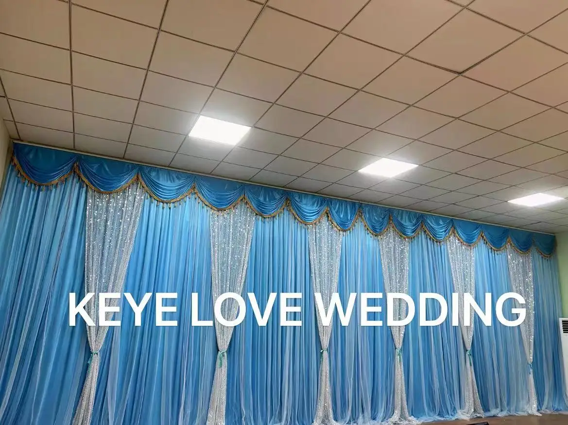 

Customized White Wedding Backdrop Curtain With Swags Tassel & Sequins Drape Valance Stage Background For Party Event Decoration