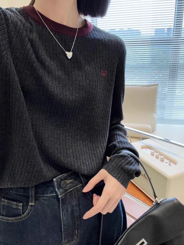 

Ladies' Comfortable Loose Long Sve Woolen Knitted Sweater round Ne Color Blo Faionable Versatile Korean Sle Casual...