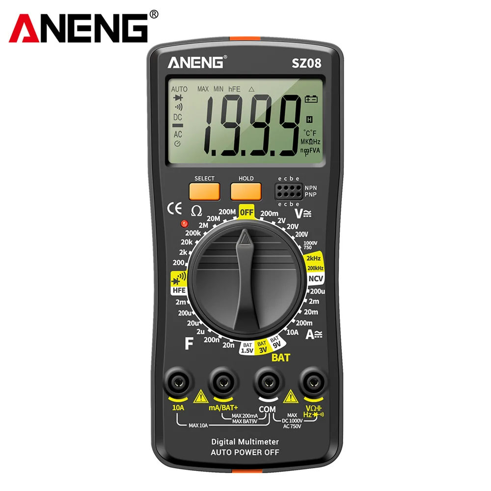 ANENG SZ08 Professionelles Digitalmultimeter, ultradünnes Speichermessgerät, Auto-Voltmeter, AC DC 220 V, Widerstandshandtester