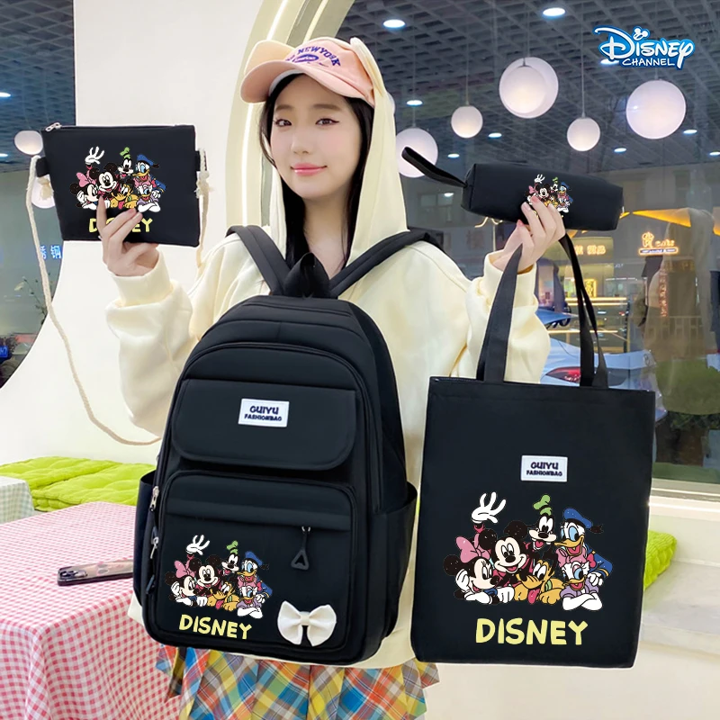 

New Disney Minnie Mickey Mouse 4-piece Backpack Set Boy Girl Trendy Schoolbag Pencil Case Canvas Bags Storage Bag Student Gift