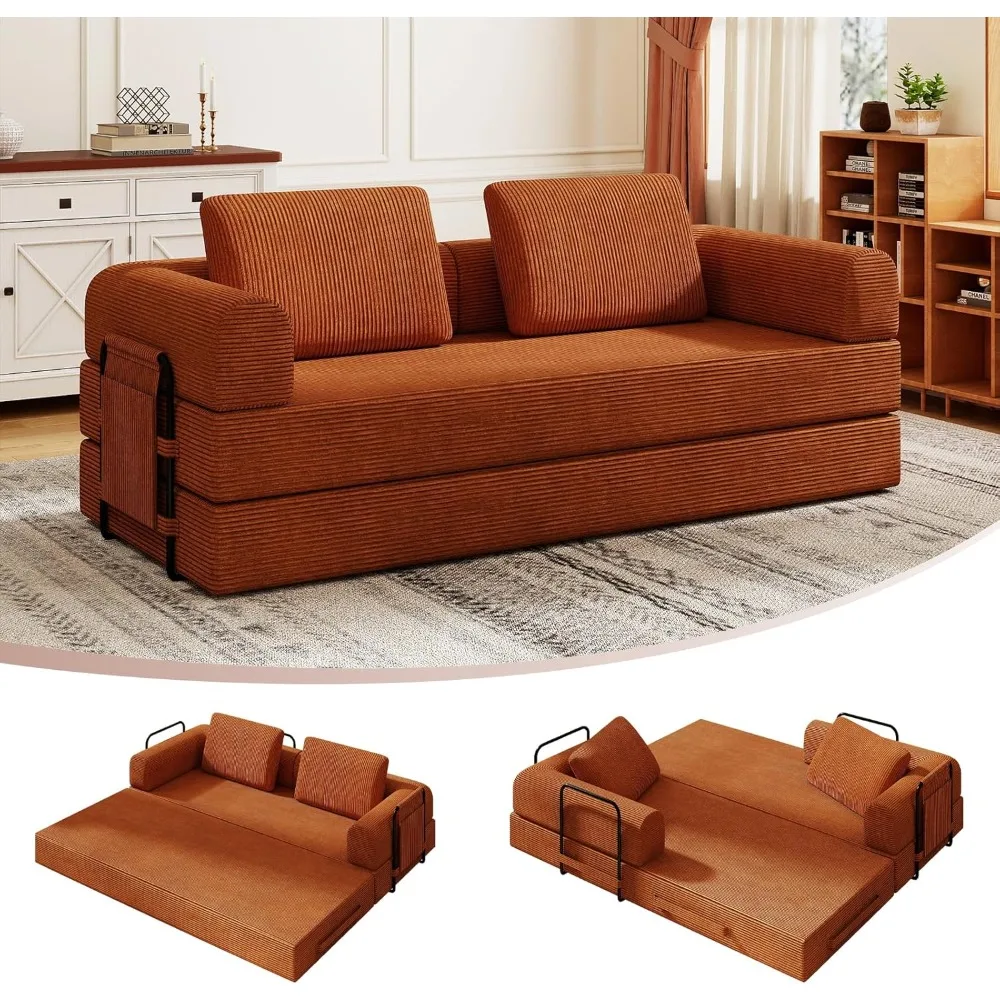 

79 Convertible Sofa Bed, 5-in-1Boneless Couch for Living Room with 2 Pillows Corduroy Folding Sleeper Sofa Bed, Boneless Cloud