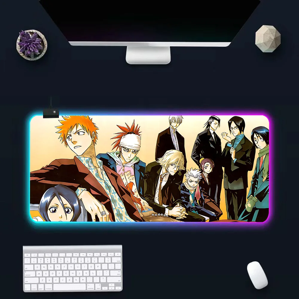 Bleach Kurosaki Ichigo RGB Pc Gamer Keyboard Mouse Pad Mousepad LED Glowing Mouse Mats Rubber Gaming Computer Mausepad