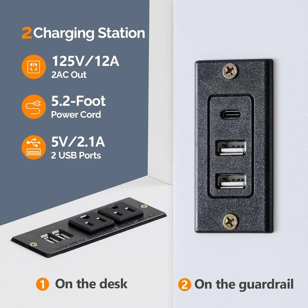سرير بطابقين خشبي مزدوج الحجم مع مكتب وإضاءة LED RGB، وسرير علوي للبالغين مع محطات شحن ودرابزين مرتفع #6