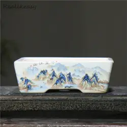 6 Size Chinese Rectangular Hand-Painted Succulent Flower Pot Ceramic Bonsai Pot Household Desktop Decorative Flower Pot LE374