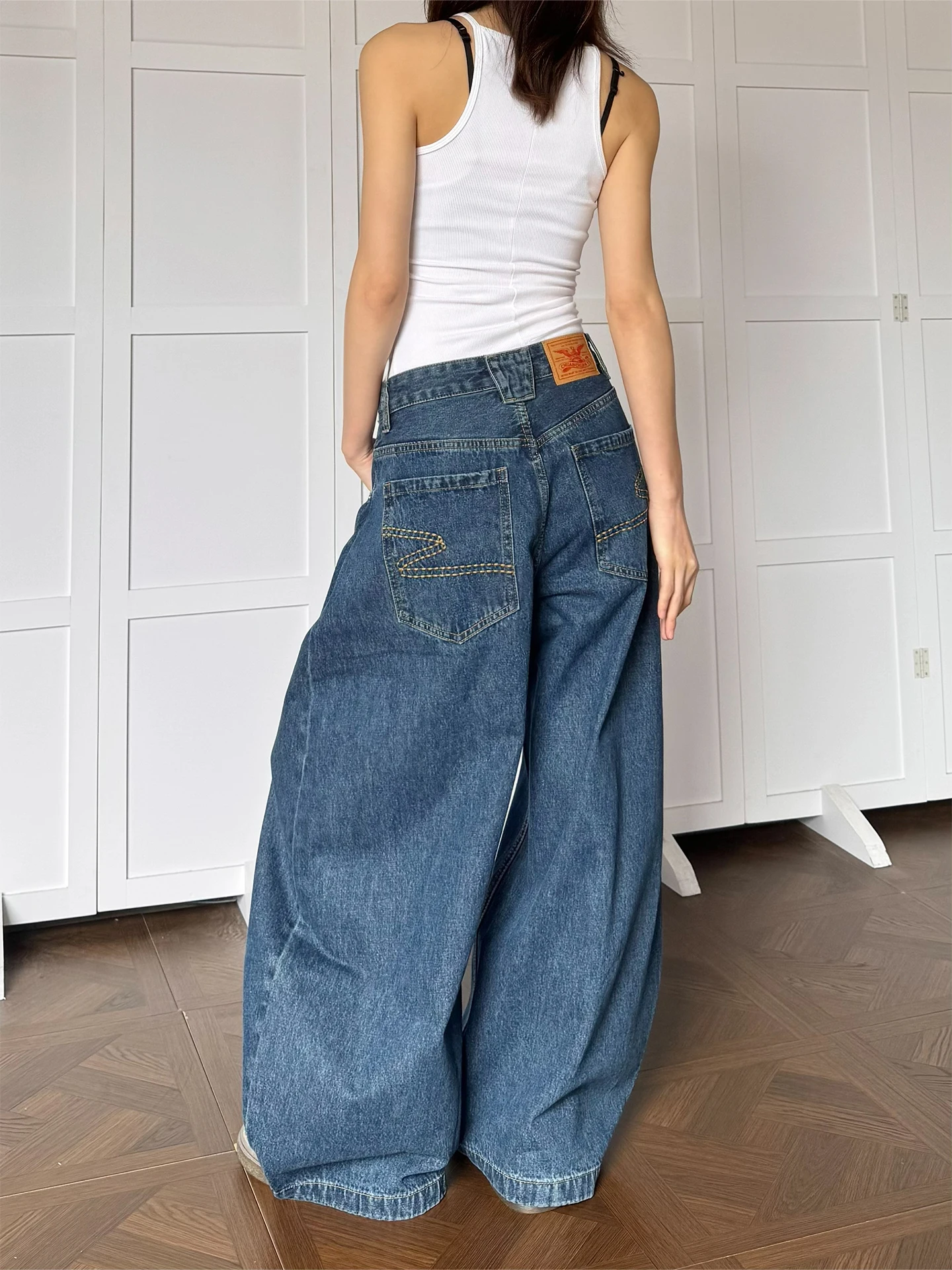 

Don Cry Casual Blue Simple Knife Jeans Men Women Loose Fit Comfortable Loose Wide Leg Long Pants Cotton Polyester Blend