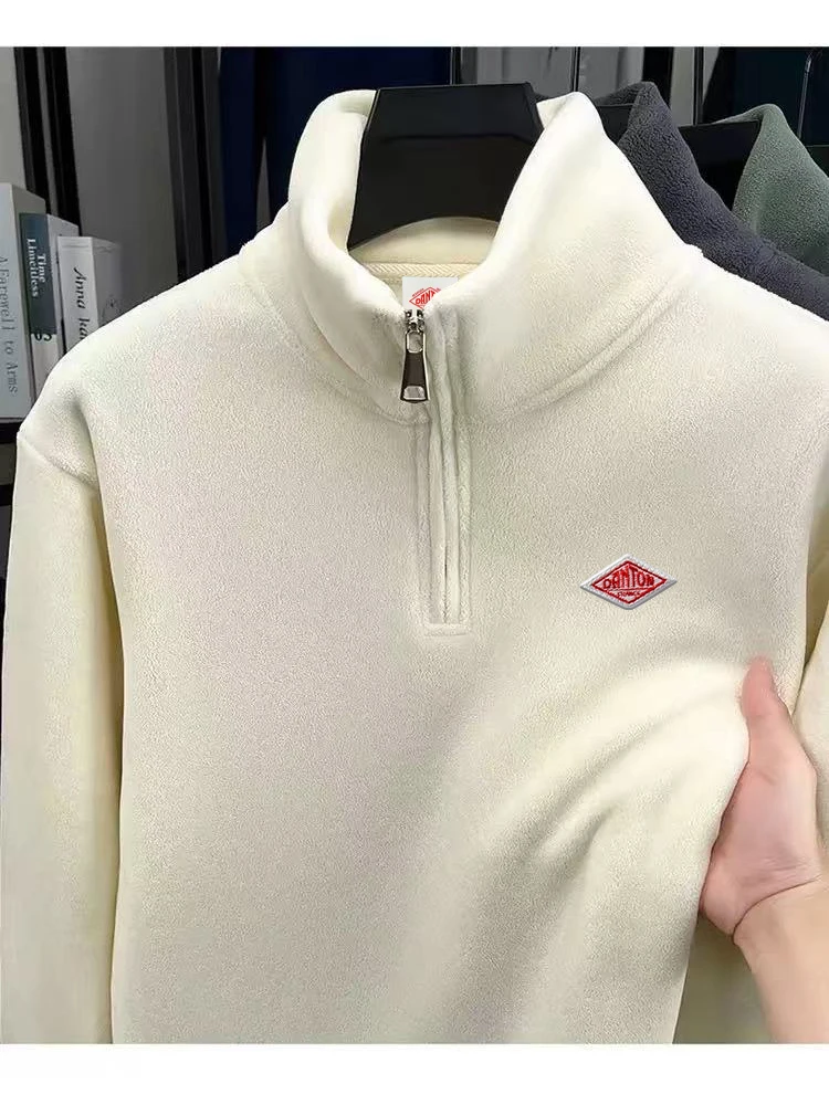 2026 Winter Embroidery Thickened Plush Overcoat Casual Men Women Long Sleeve With Zip Up Jacket Turtleneck Tracksuit Tops