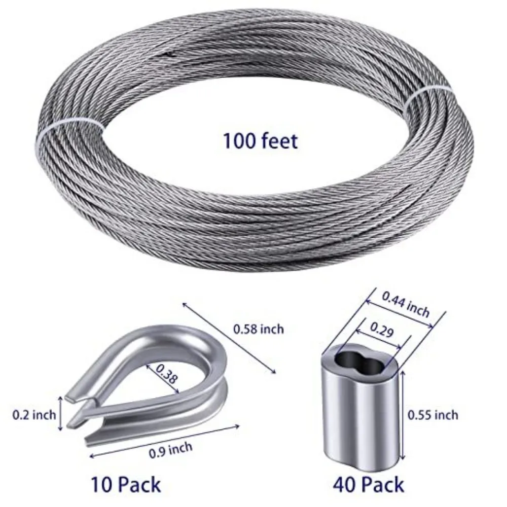 100FT T316 Stainless Steel Cable – Steel Wire Rope Railing Kit, Sturdy and Durable