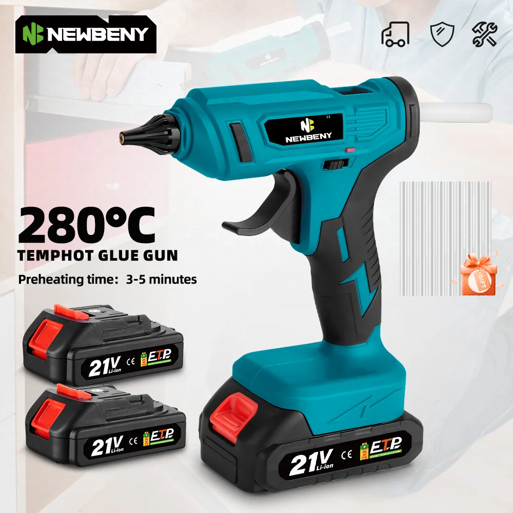 NEWBENY 280 ° C Kabellose Heißklebepistole, wiederaufladbar, schnelles Aufheizen, 11 mm Klebestift, DIY-Reparaturwerkzeuge für Makita 21 V Batterie-Pin