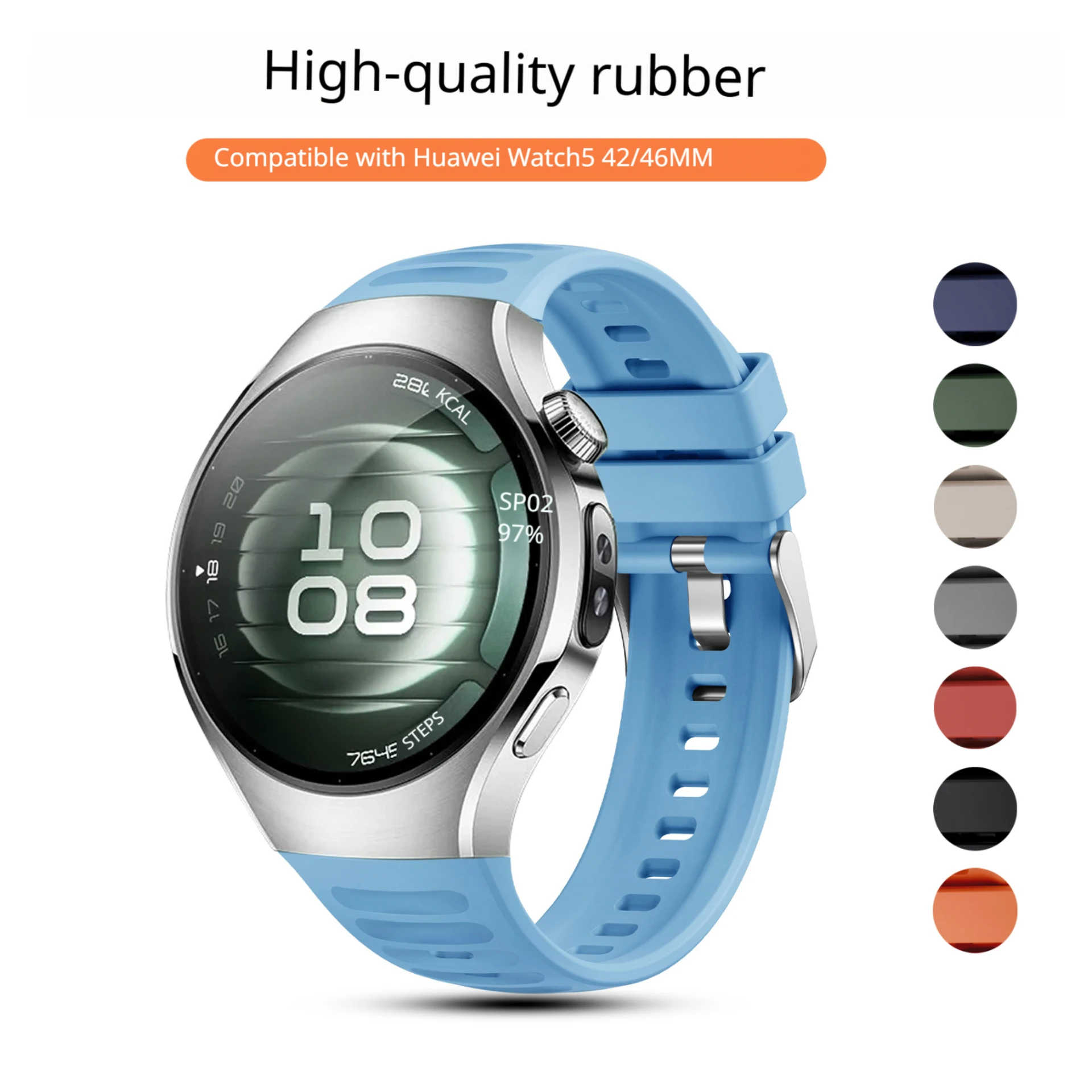 حزام سيليكون أصلي لساعة هواوي 5 42 مللي متر بدون فجوات شريط رياضي مطاطي لساعة هواوي 5 46 مللي متر سوار إطلاق سريع للأعمال