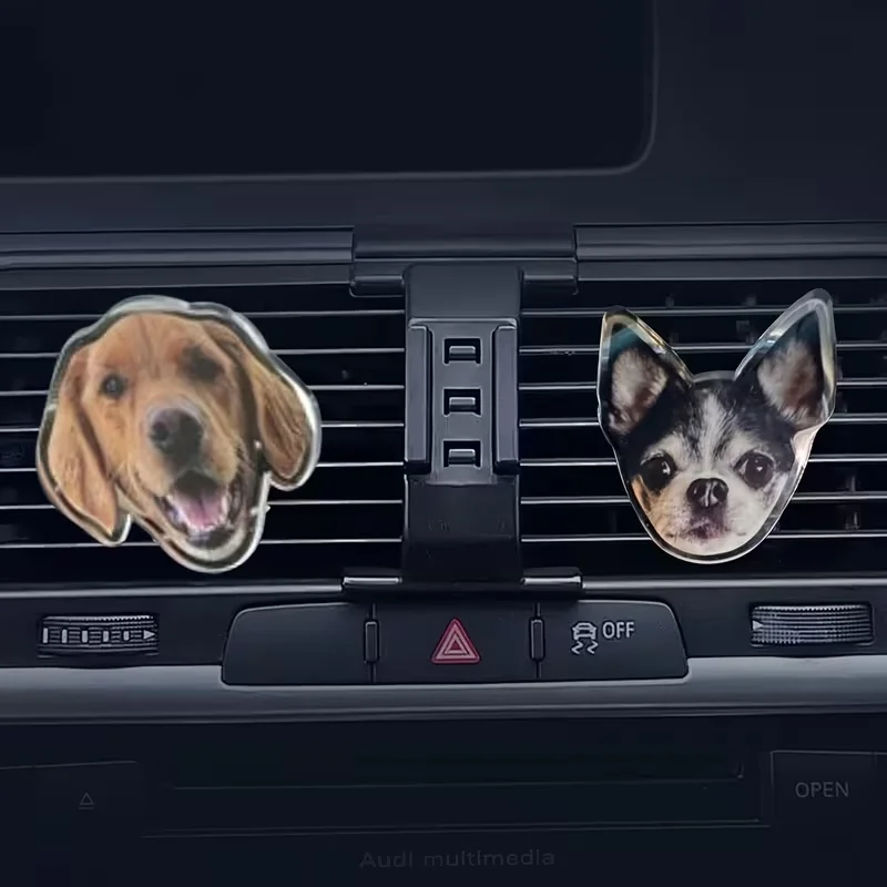 1PC Custom Photo Car Vent Clip Personalized Pet Family Picture Non Slip Acrylic 2D Flat Car Decor Driver Birthday Gift Accessory
