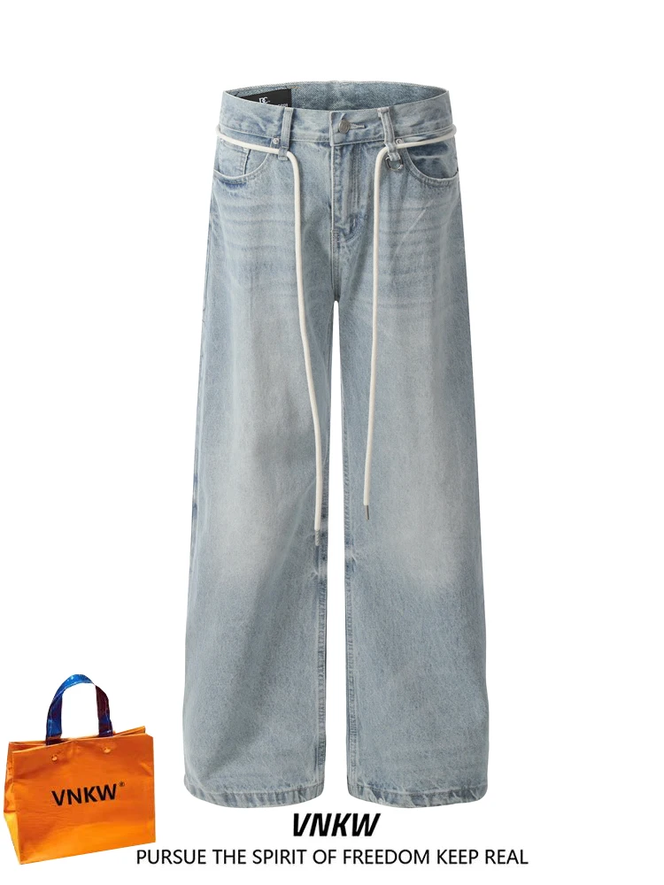 

Worn Look High Street Light Wash Distressed Straight Leg Jeans Loose Wide Leg Long Trousers for Men And Women Cleanfit