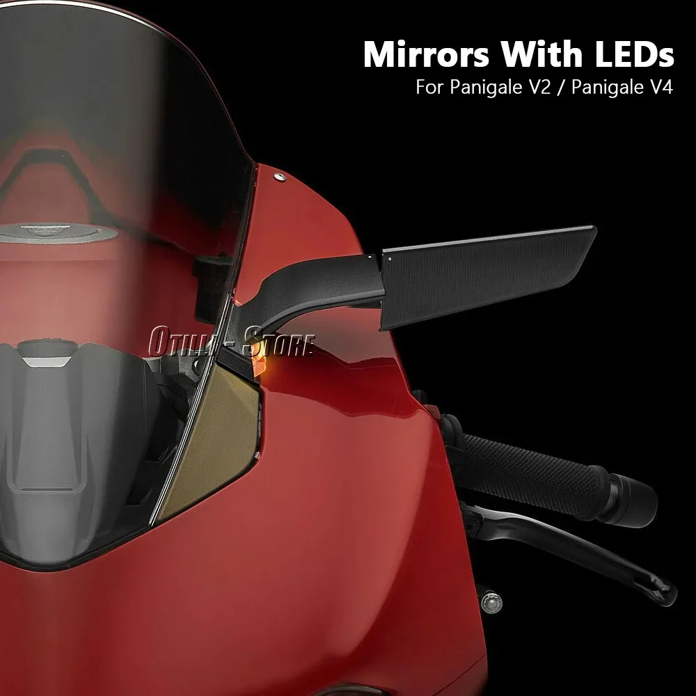 For Ducati Panigale V2 2020-2023 PANIGALE V4 2019-2022 Motorcycle Rearview Mirrors with LED Rotating Adjustable Wing Mirrors