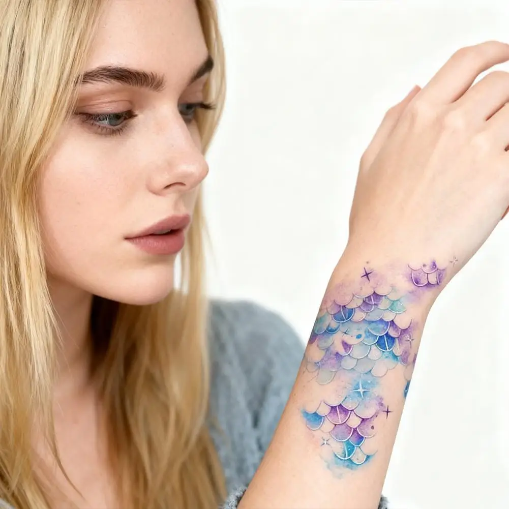 حورية البحر الوشم ملصق فريد المتاح ملصقات مقاومة للماء والجسم والوجه رسمت مقلد الملونة مقاوم للعرق الموازين T G3K9