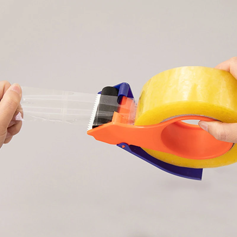 موزع أشرطة لاصقة لسطح المكتب - قاطعة أشرطة شديدة التحمل باللون الأرجواني/الأصفر للمكتب والمنزل والتغليف