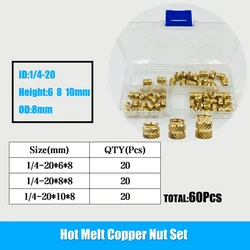 1/4 Brass Heat Set Insert Nut Inch Size Knurled Double Twill Hot Melt Molding Injection Embedded Copper Insertion Nut 3D Printer