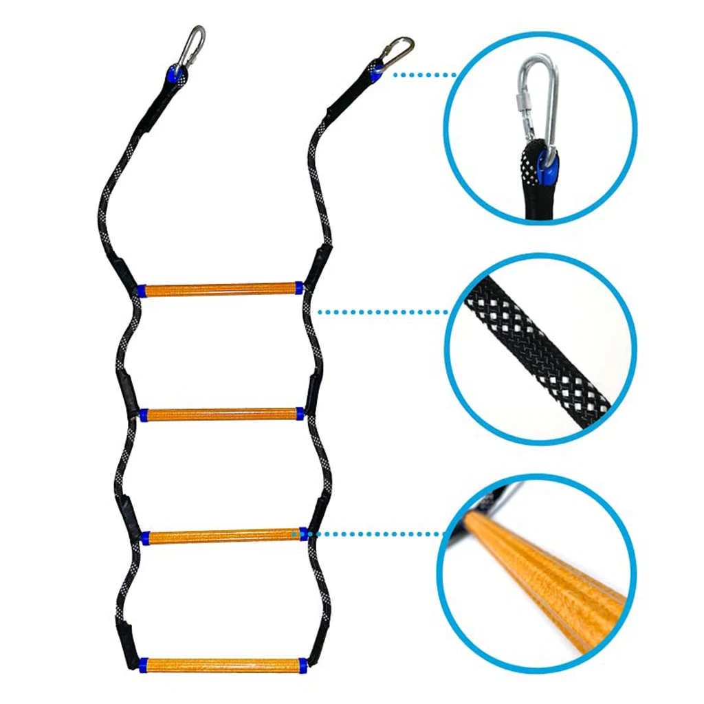 Boat Rope Ladder, Heavy Duty Climbing Rope 400Lbs Strength, 14mm Reinforced Polyester Line, Rigid Resin Step Design