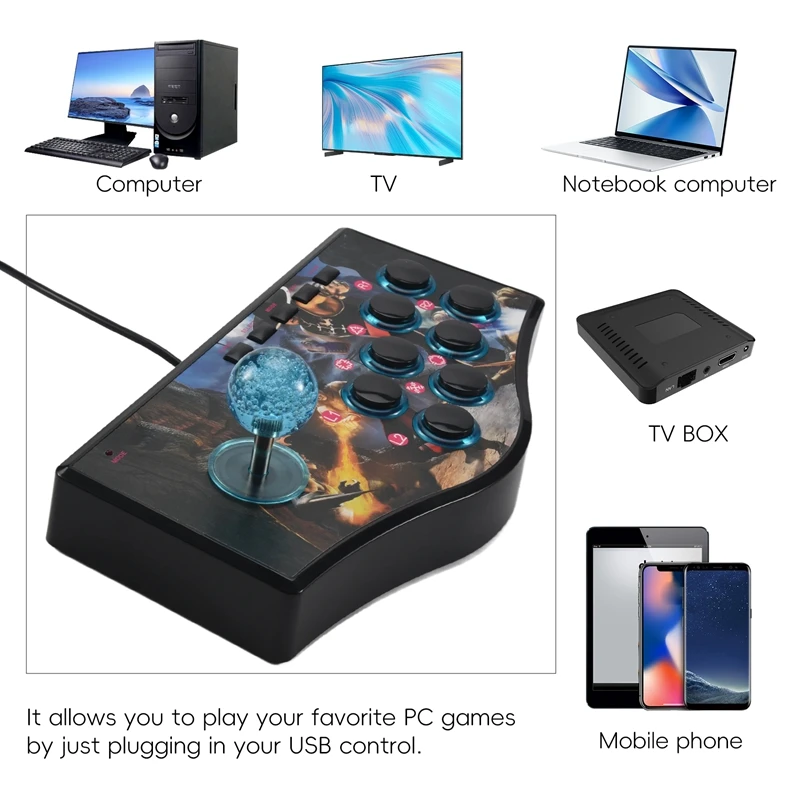 A29F-Retro Arcade Game Rocker Controller Usb Joystick untuk Ps2/Ps3/Pc/Android Smart Tv Built-In Vibrator Delapan Arah Joystick