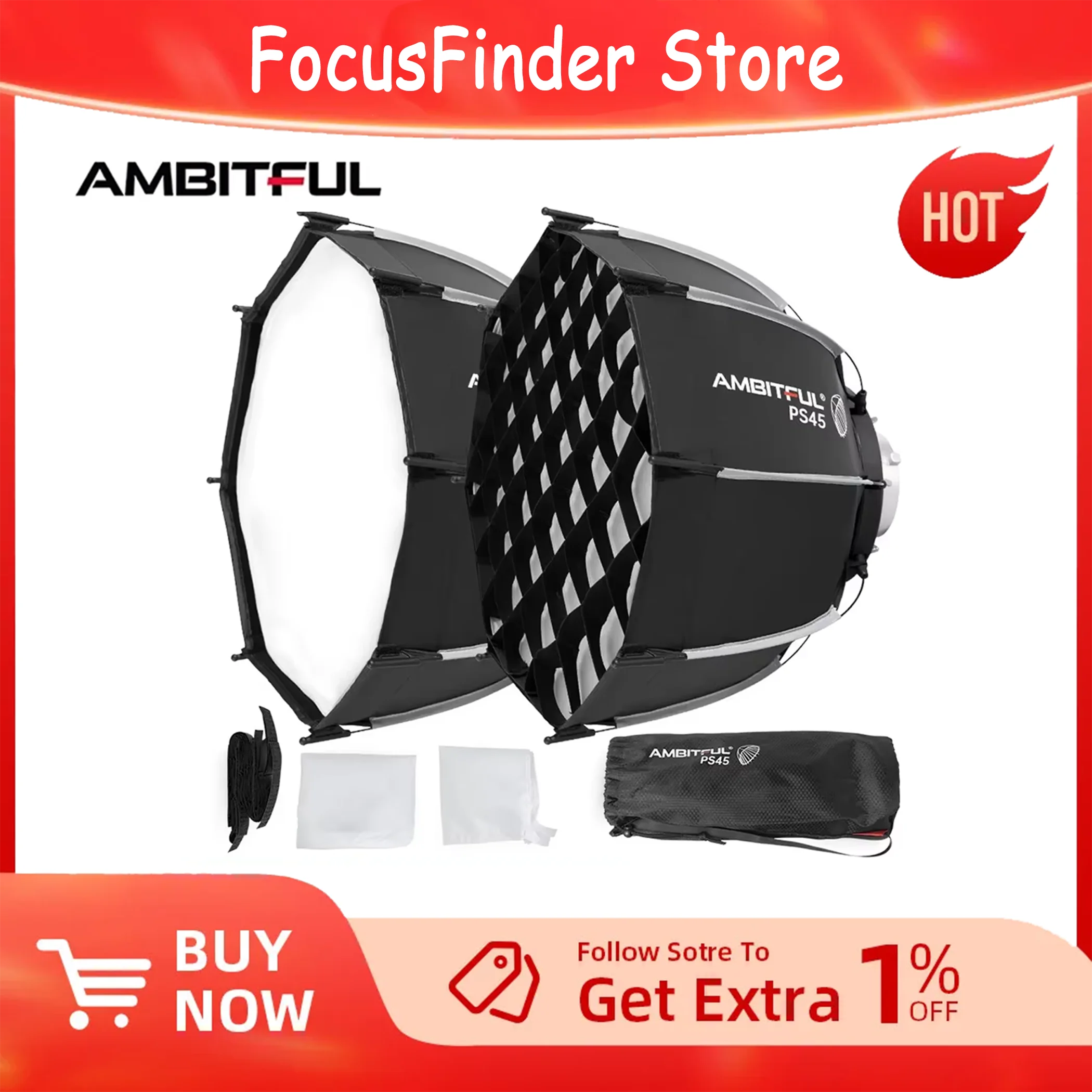 

AMBITFUL PS45 SE 45cm Mini Octagon Softbox + Honeycomb Grid Quickly Release Bowens Mount Outdoor SoftBox for SL60II LED Flash
