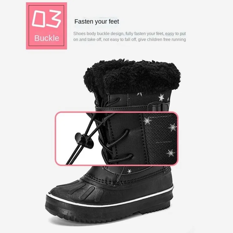 Winter Warm Children Plush High Boots Girls Waterproof Sand-proof Cotton Shoes Teenager Soft Rubber Sole Anti-Slippery Footwear