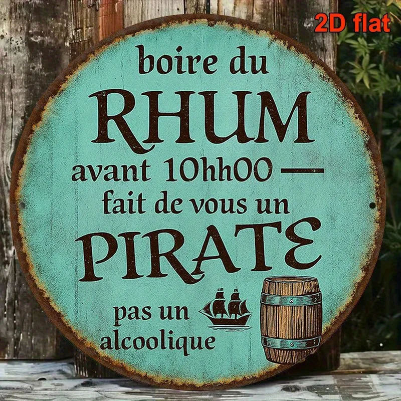 2D Metal Sign Round Metal Style Retro French Pirate Bar Wall Decor for Kitchen Living Room Office 65cm