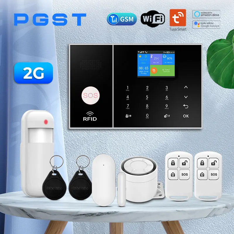 PGST Sicherheitsalarmsystem für Zuhause GSM WIFI Alarm Host mit Tür- und Bewegungssensor Tuya Smart App-Steuerung