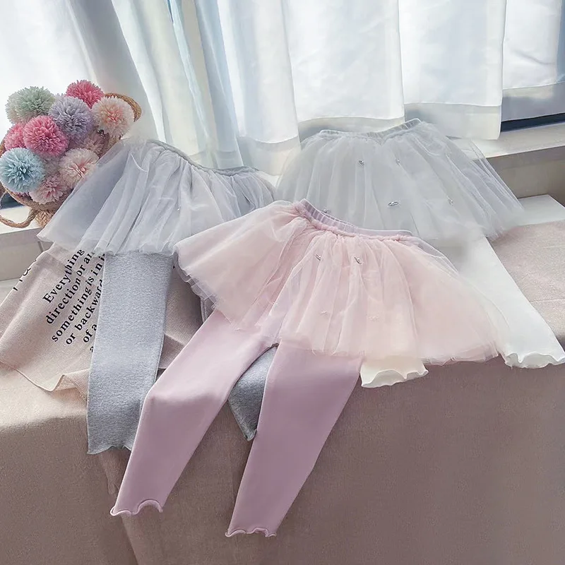 

Spring and Autumn Girls' Pants Gauze Skirt Wear Two Leggings Children's Culottes