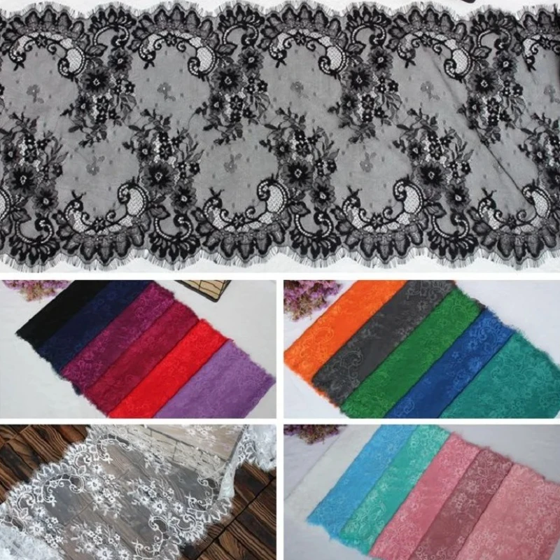 1 Stück/3 Yards Doppelkanten Französische Spitze Weiß Schwarz Farben Cording Wimpern Spitzenbesatz Nähen für Hochzeitskleid Brautkleider