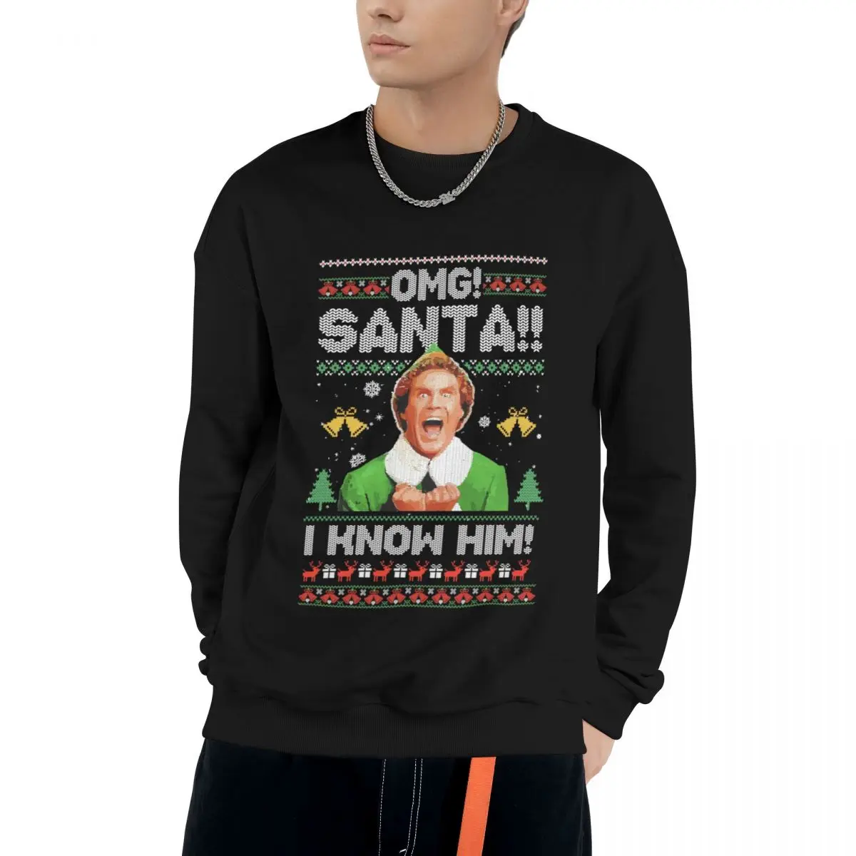 

Christmas Elf OMG! Santa! I Know Him Ugly Christmas Sweater Sweatshirt Sweatshirts blouse korean clothes Mens Sweatshirt Women's