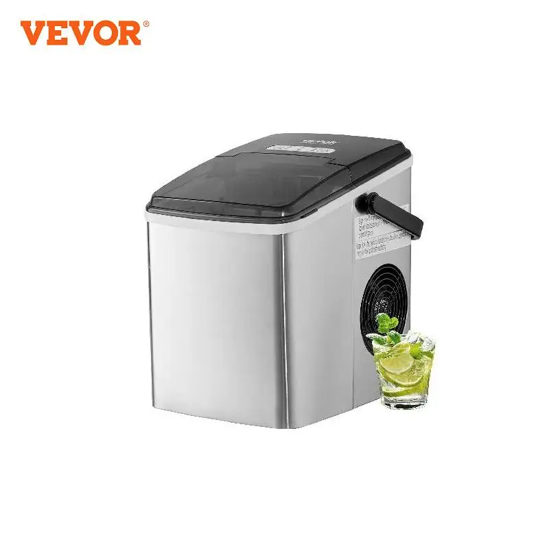 VEVOR Countertop Ice Maker,26lb/24H,Self-Cleaning Portable Stainless Steel Ice Machine w/ 2 Size Bullet Ice,for Home Kitchen Bar