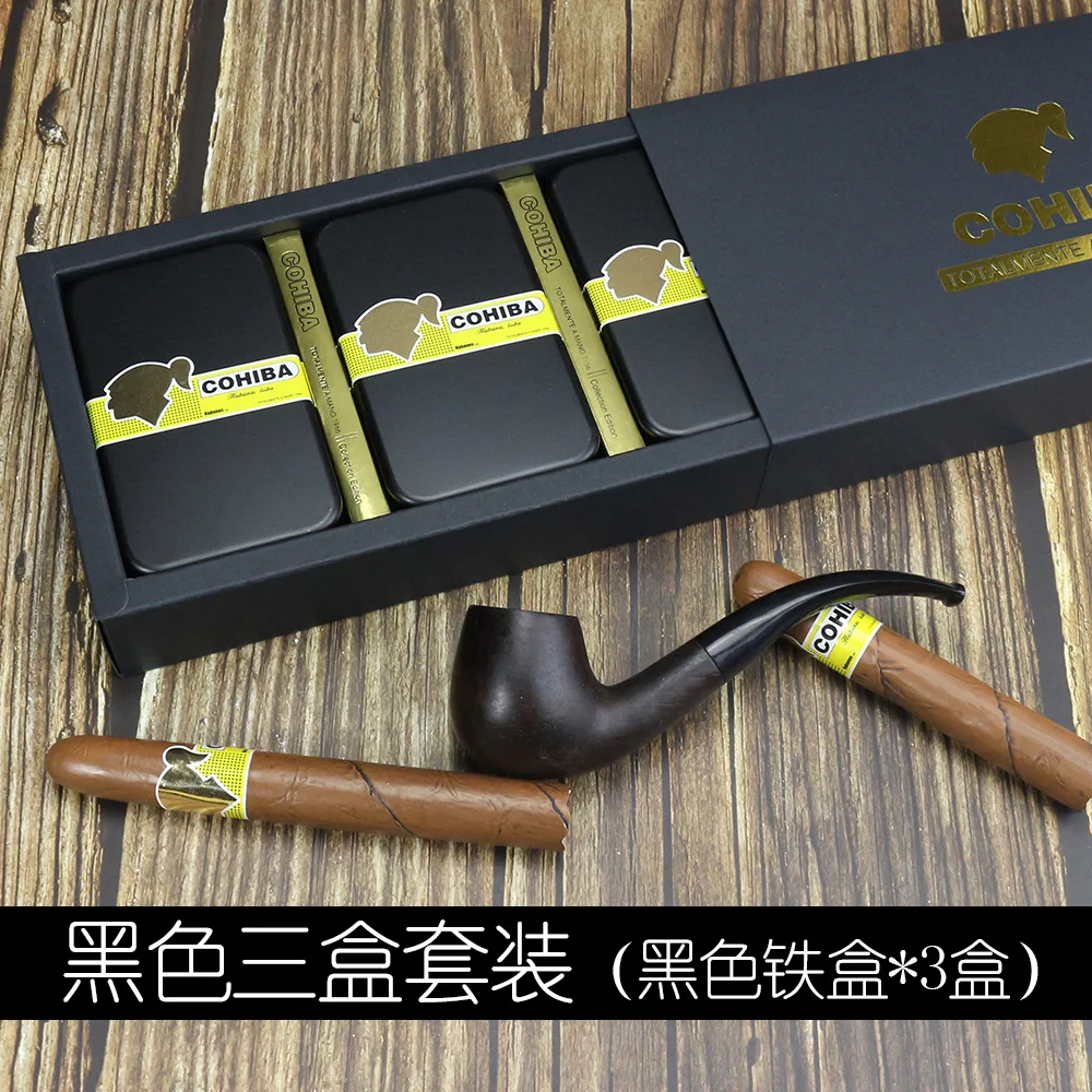 Luxury Metal Case Cigar Matches with Cohiba and Lengthened Pipe. Perfect Gift for Cigar Aficionados.