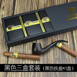 Luxury Metal Case Cigar Matches with Cohiba and Lengthened Pipe. Perfect Gift for Cigar Aficionados.