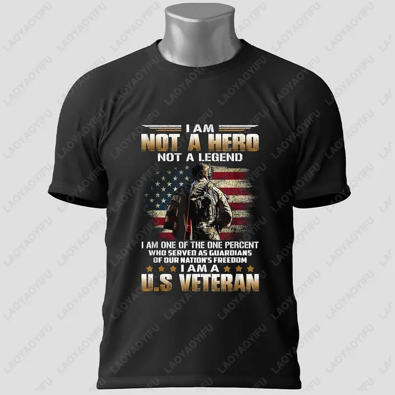 Soldier Silhouette & US Army Graphic T-shirt Pure Cotton Short Sleeve Round Neck Casual Tshirt Perfect for Everyday Sportswear
