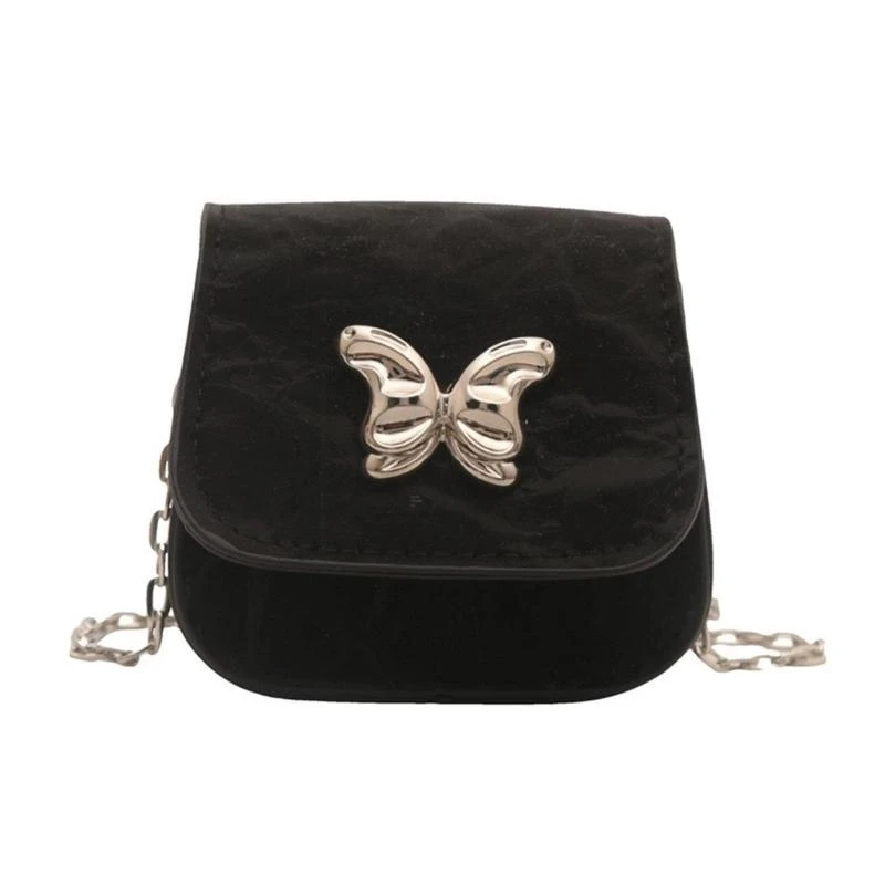 

A3PE Compact Small Crossbody Bag With Chain Butterfly Embellishment PU Leather Shoulder Purse for Daily Use Wedding Party