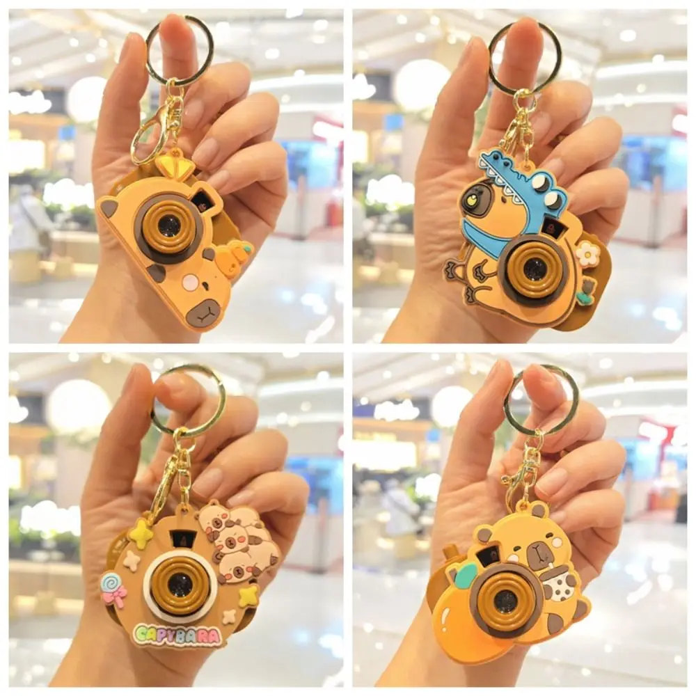 Cute Projector Camera Capybara Keychain Car Keyring Kawaii Kapybara Pendant Animals Silicone Capybara Dolls Couple