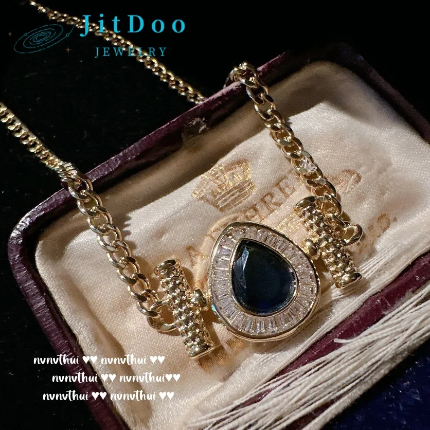 

JitDoo Sapphire Antique Plated 18k Gold Sea Blue Water Drop Cubic Zircon Chain Necklace for Women Sparkling Charm Choker Jewelry