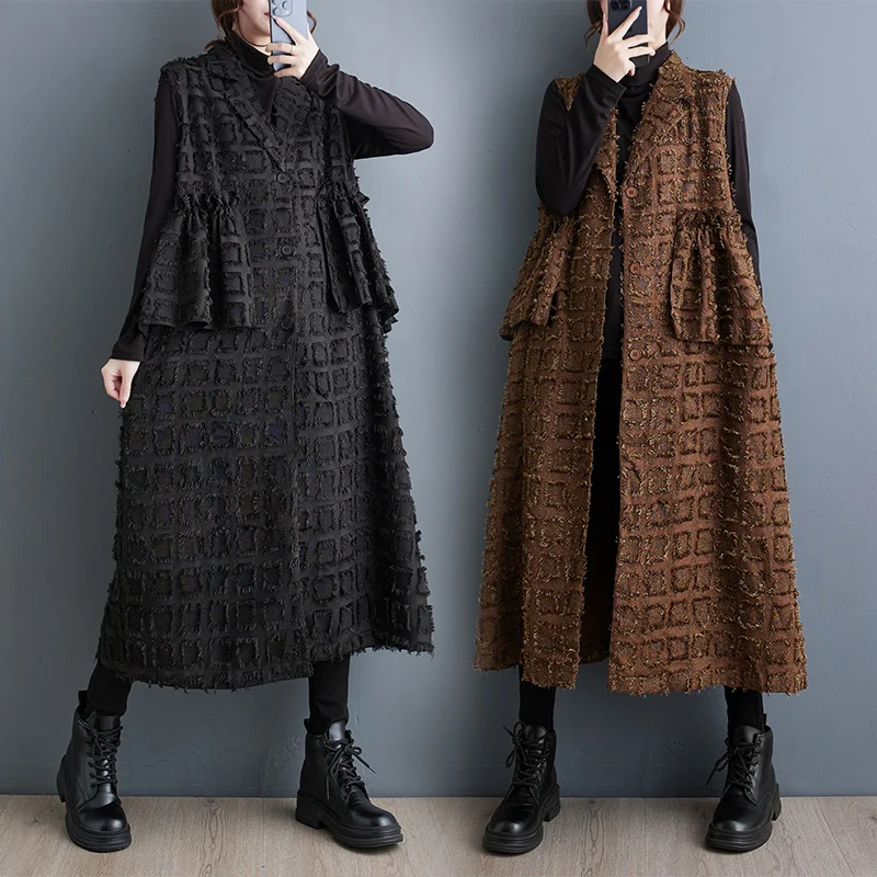 

Модный длинный кардиган с рукавами, осенняя одежда с лацканами, тяжелая вышивка, модный утягивающий кардиган выше колена, полиэстер