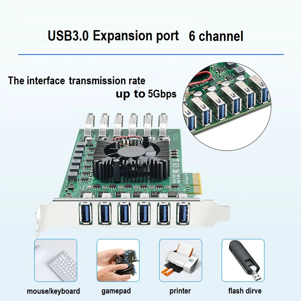 USB 3.0 PCI-E X4 Expansion Card Adapter 6channel  12*USB 3.0 ports  19pin PCIE PCI express adapter Card