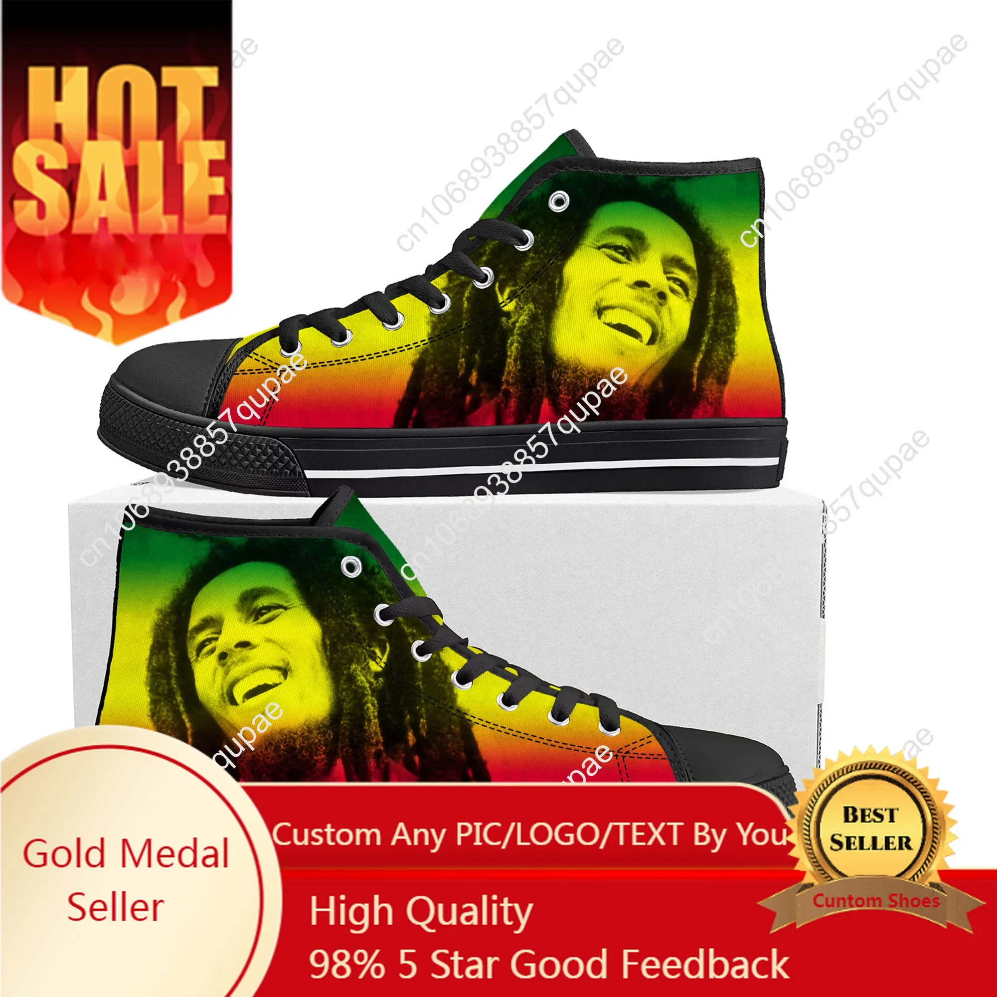 

Legend Bob Marley Reggae Rasta Music Rock High Top Sneakers Mens Womens Teenager Canvas Sneaker Casual Couple Shoes Custom Shoe